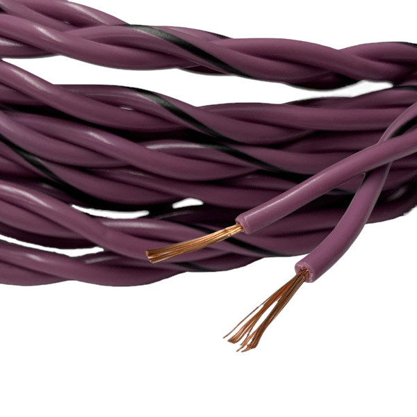 Tvinnad högtalarkabel i grön och lila, 2x1.0mm², 6 meter lång.