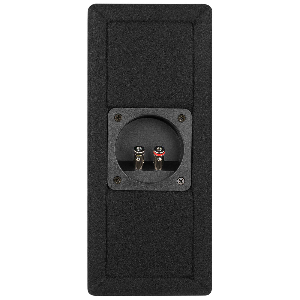 En svart, sluten baslåda med anslutningar på baksidan.