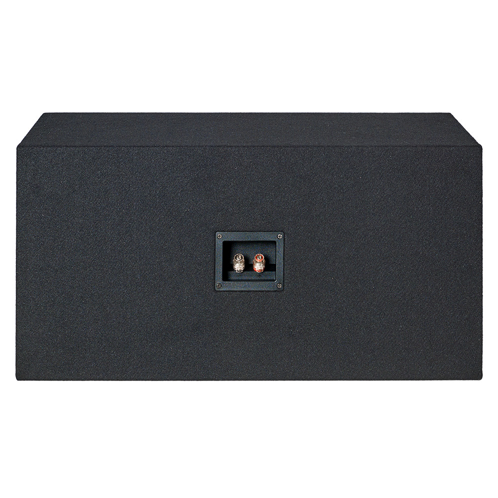 En svart baslåda med en uppskuren bakdel för anslutning.