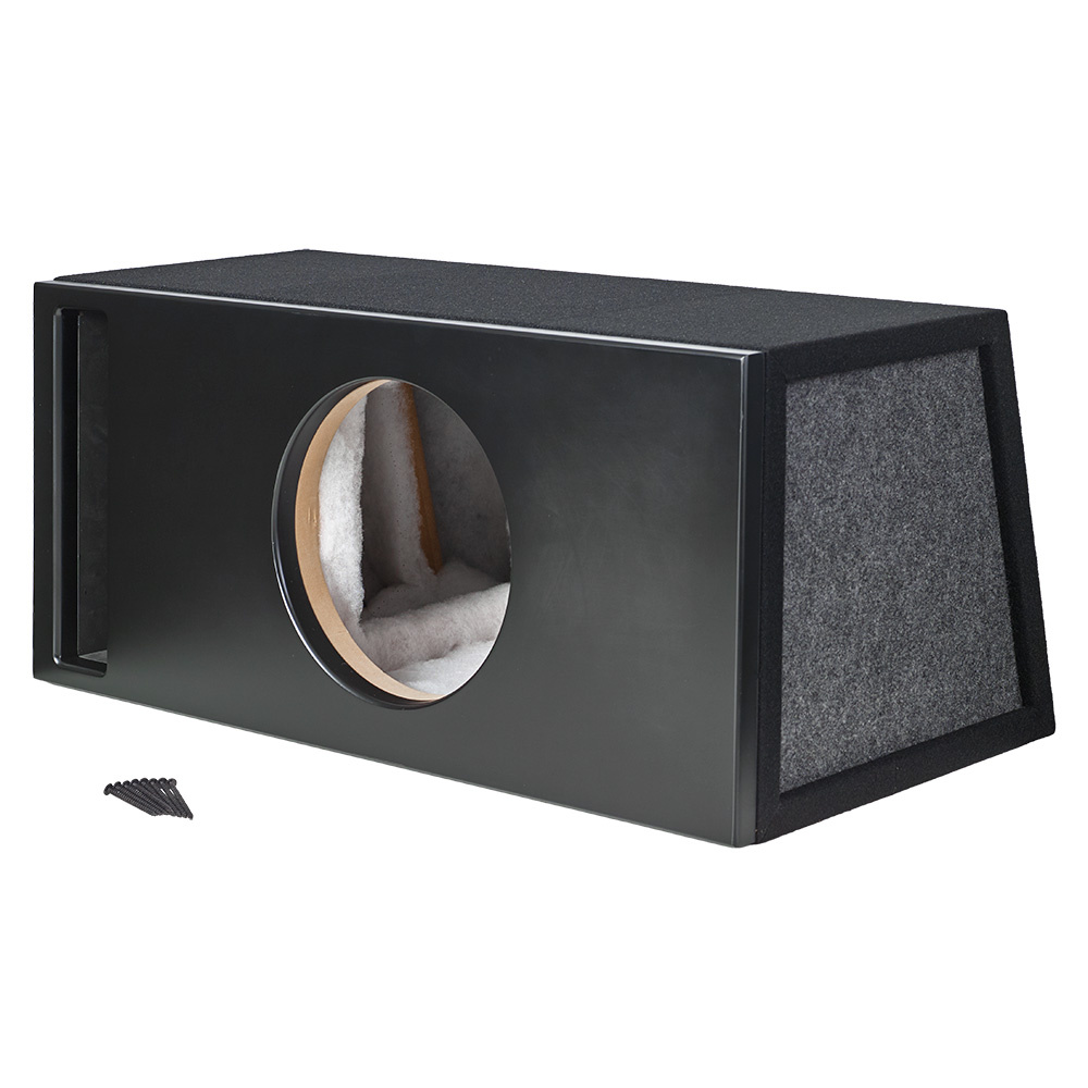 En svart baslåda med rund öppning och mjukt inre.