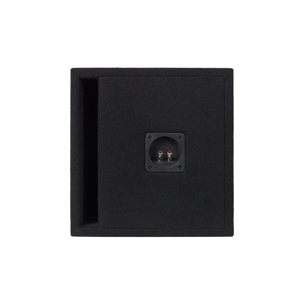 En svart baslåda för en 12-tums subwoofer med port.