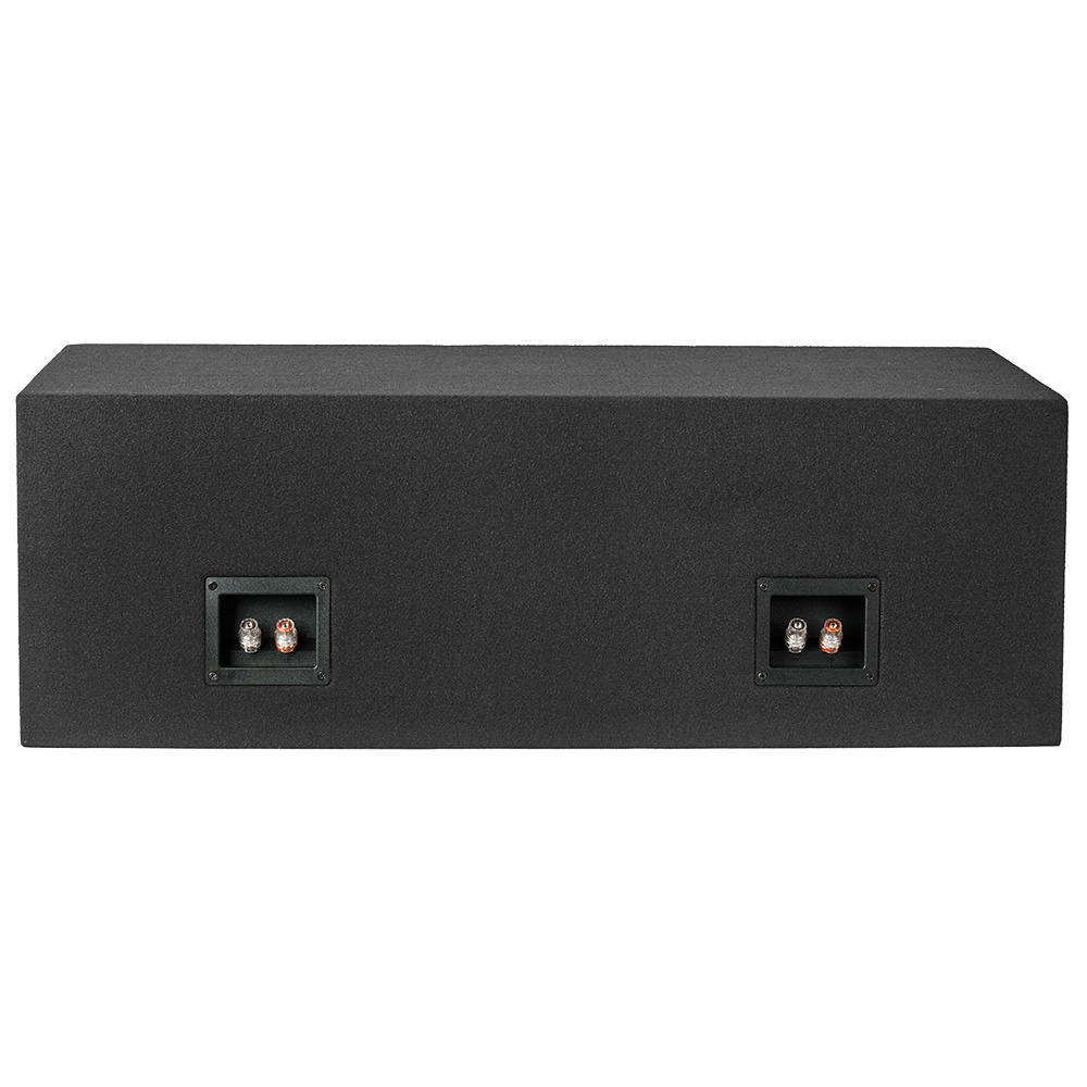 En svart baslåda med två anslutningar på framsidan.