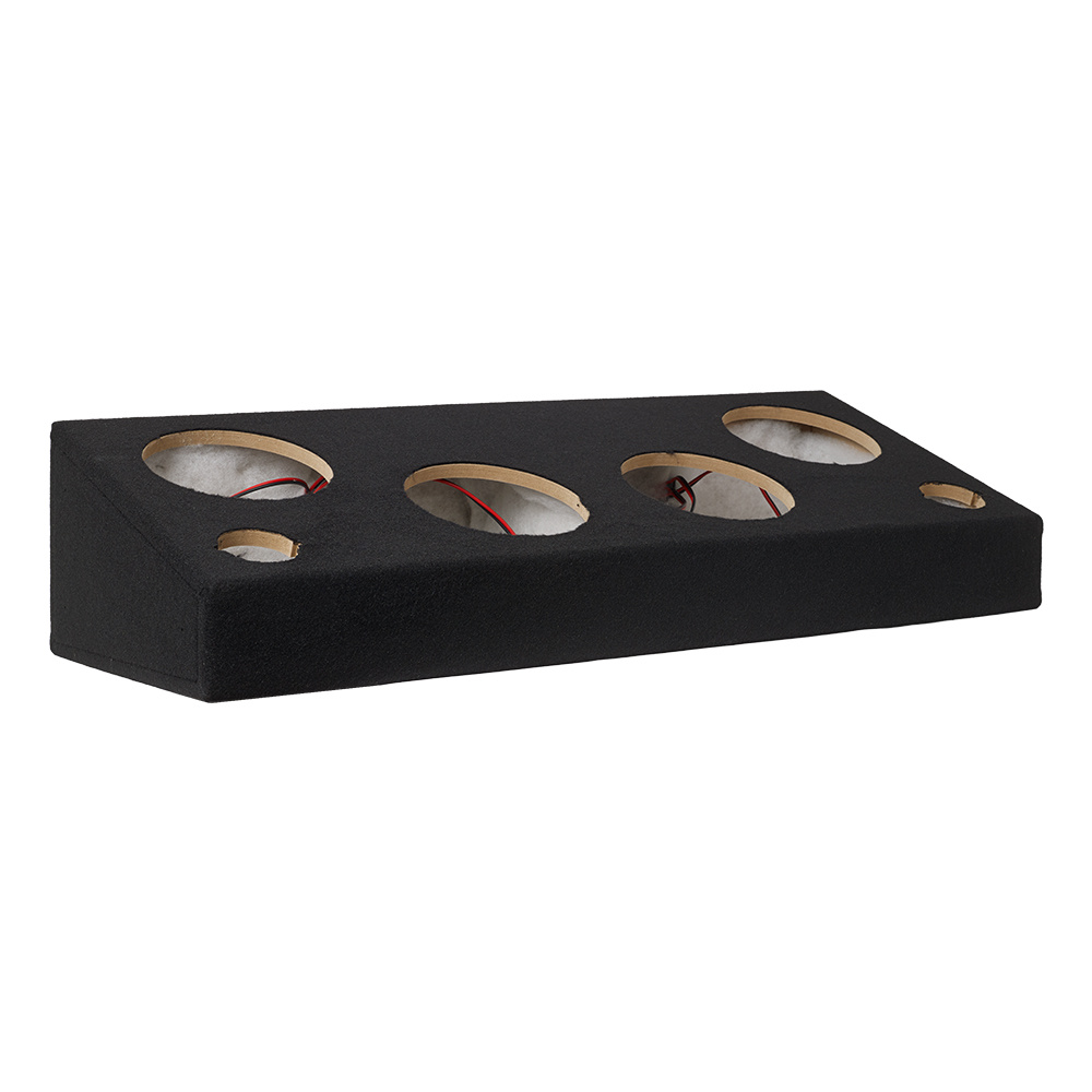 Svart raggarsubwooferlåda med fyra runda hål för högtalare.