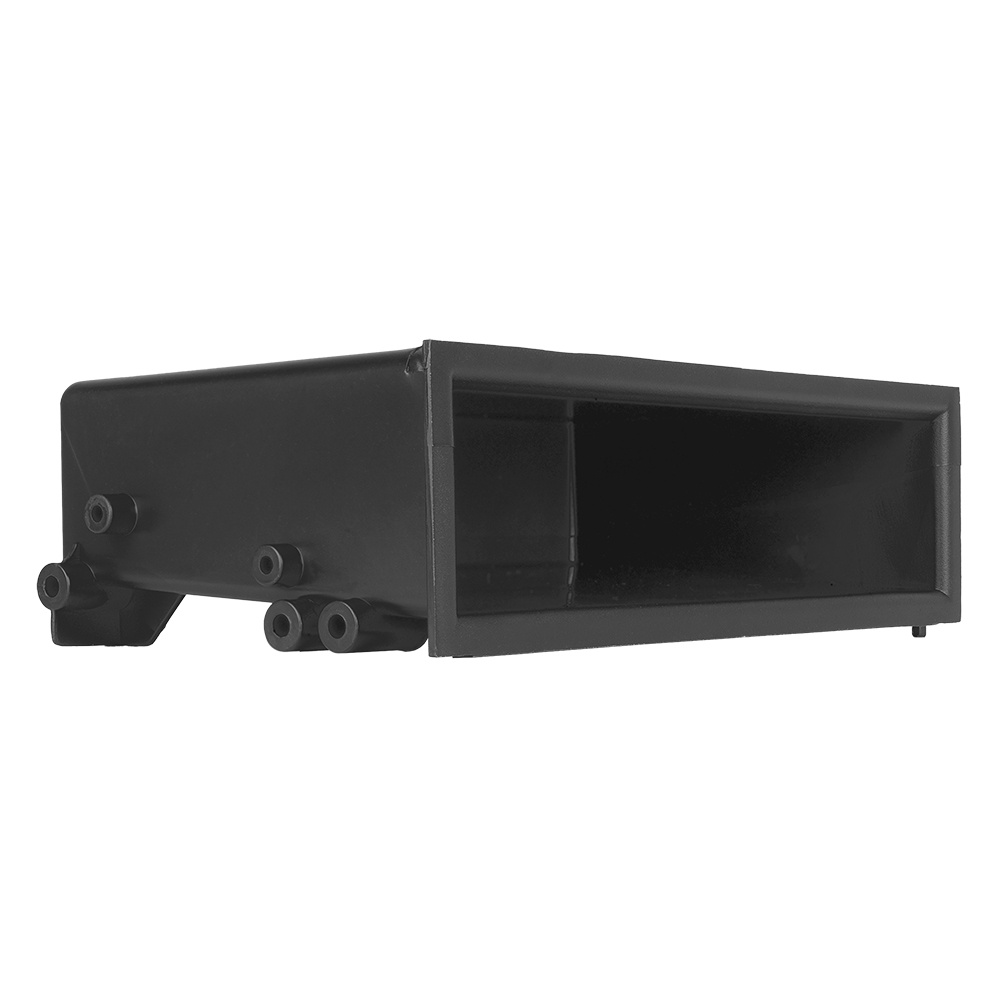 Prylfack för 1-DIN i 2-DIN ram, svart plast, avsedd för bilmontering.