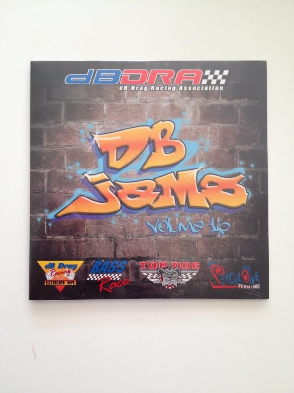DB Jams vol. 16, en testskiva med färgglad text på en murad bakgrund.