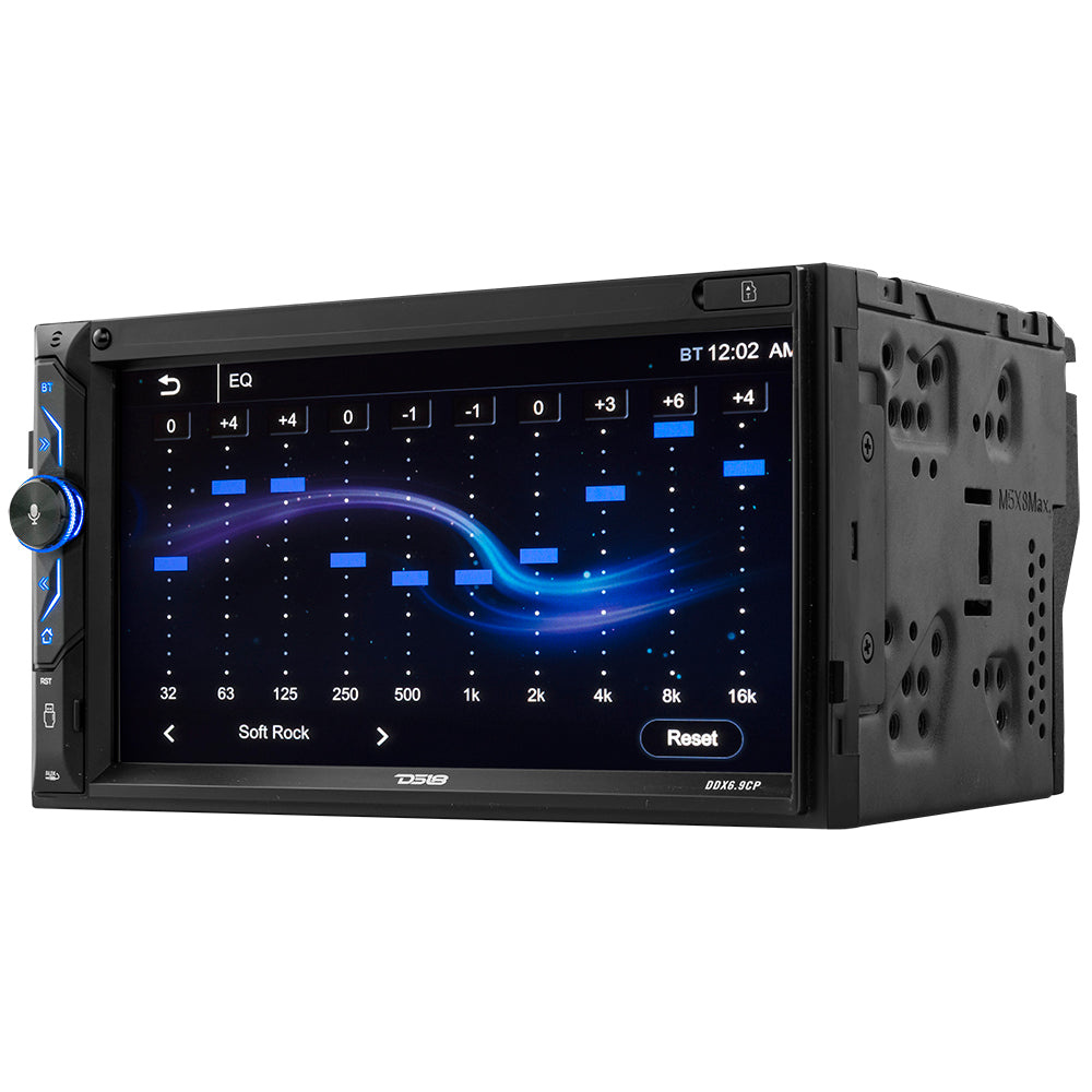 Bilstereo med touchscreen, EQ-inställningar, Bluetooth och Apple CarPlay.