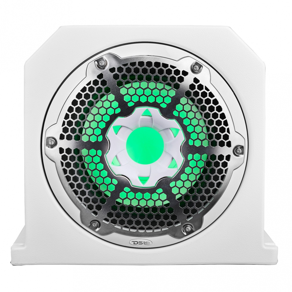 Marin baslåda, 10 tum, vit design med RGB LED-belysning.