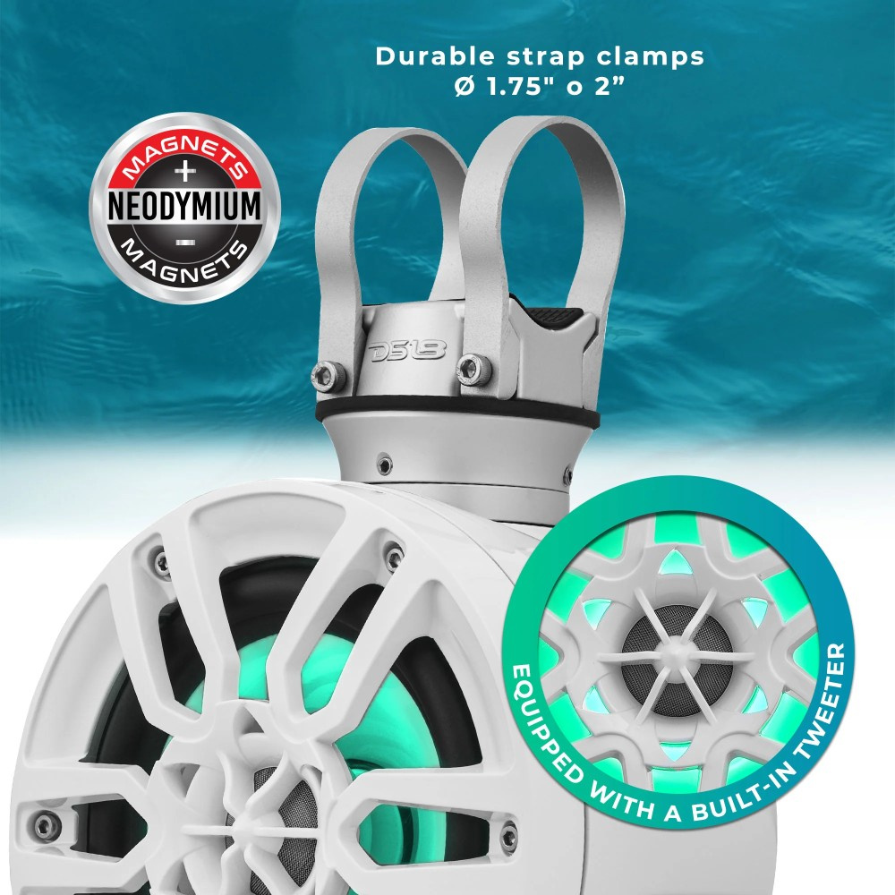 DS18 NXL-PS6W, vita 6.5 tums marinhögtalare i pods med LED, par