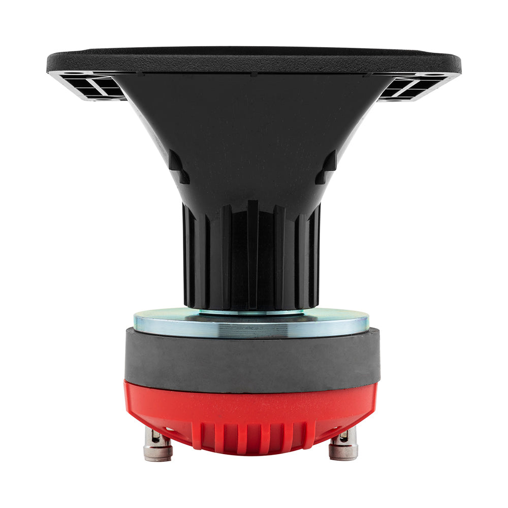 En 1 tums driver med horn, svart och röd design.