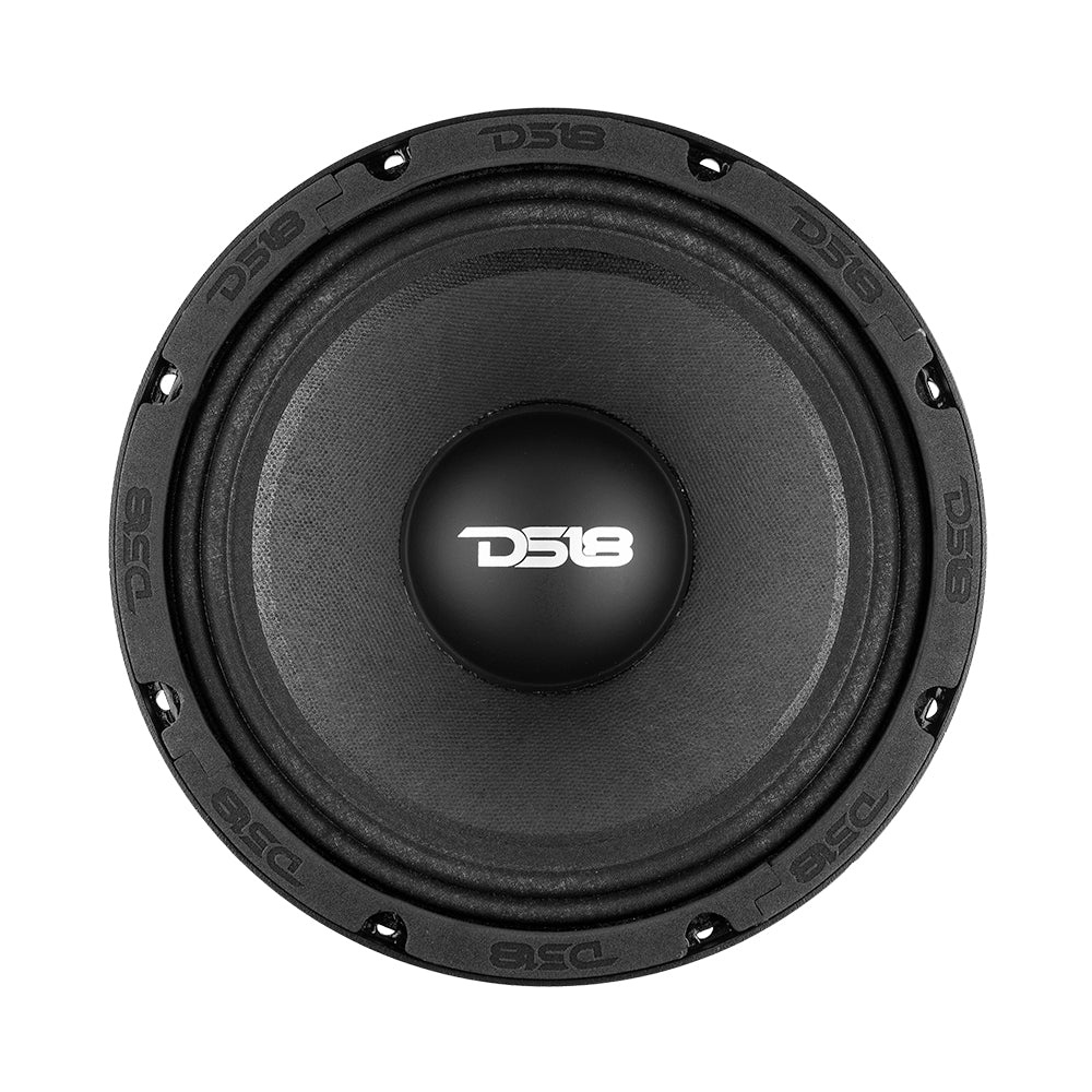 10-tums midbas med svart kon och D518-logotyp.