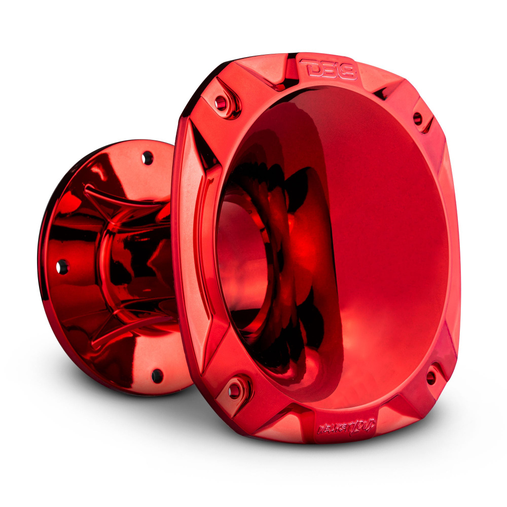 Rött 2-tums horn för ljuddrivare, glänsande yta och robust design.