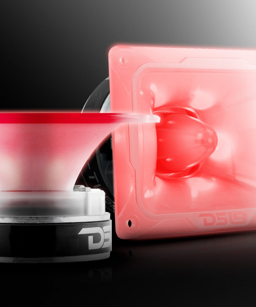 Grov SPL-diskant med RGB LED-belysning i modern design.