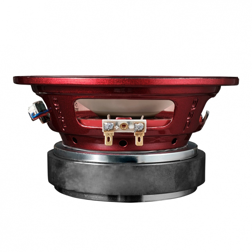 En 6,5 tums midbas med RGB LED-belysning och röd finish.