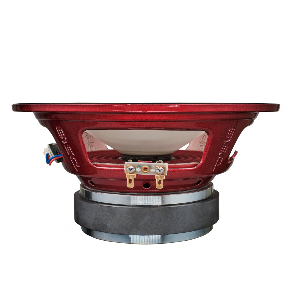 En röd 8-tums midbas med RGB LED och metallbas.