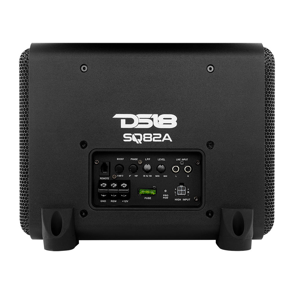 Bakpanelen på DS18 SQ82A med anslutningar och reglage.