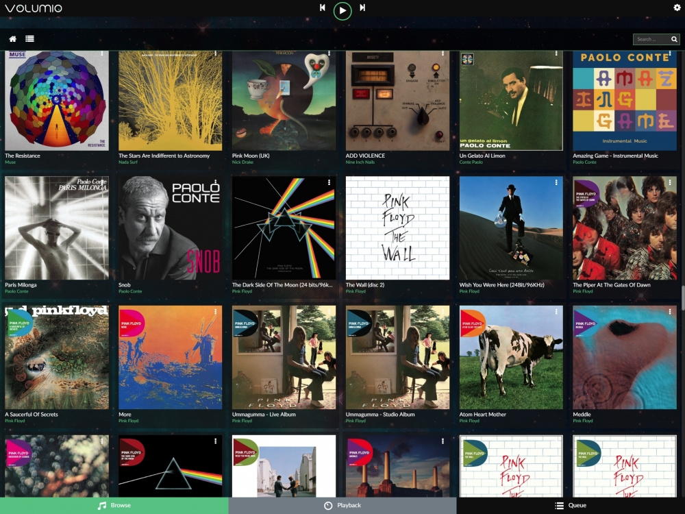 En katalog av albumomslag i Volumio Primo, en nätverksspelare.