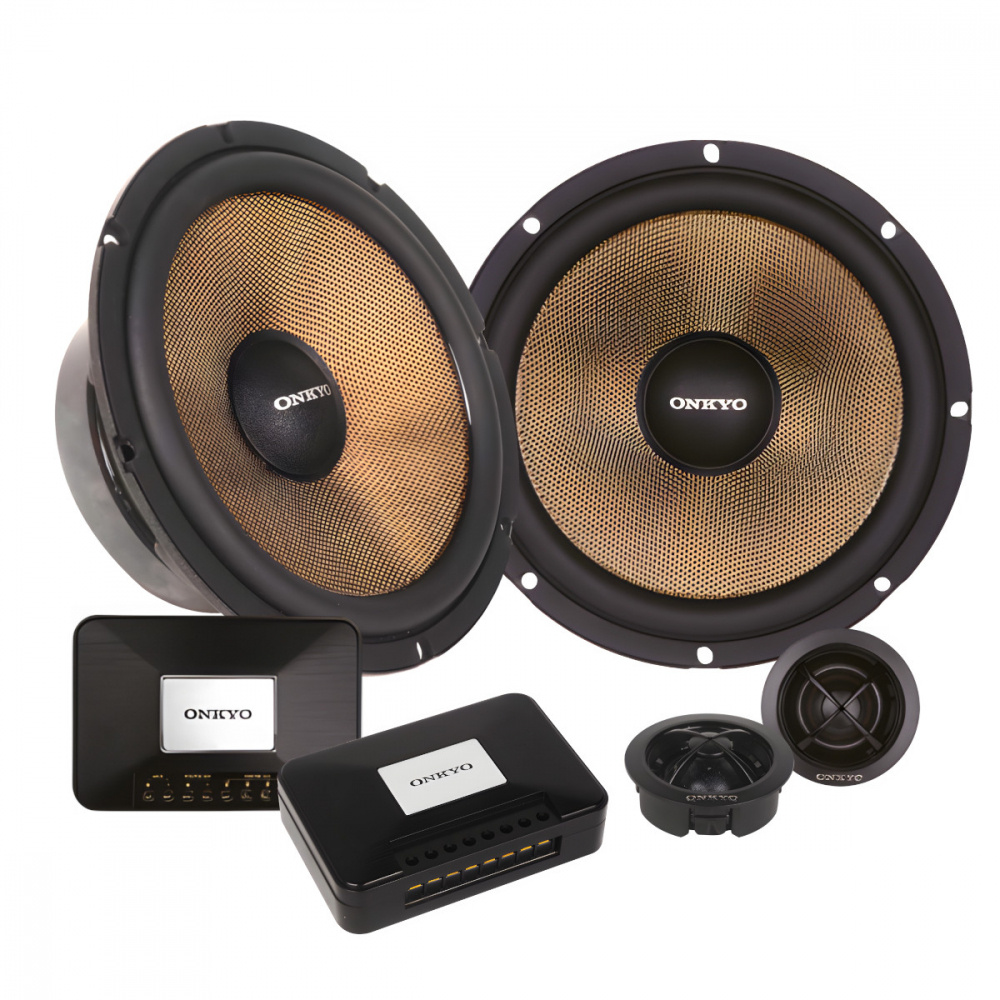 Högtalarset med två 6,5 tums element och en delningsfilterbox.