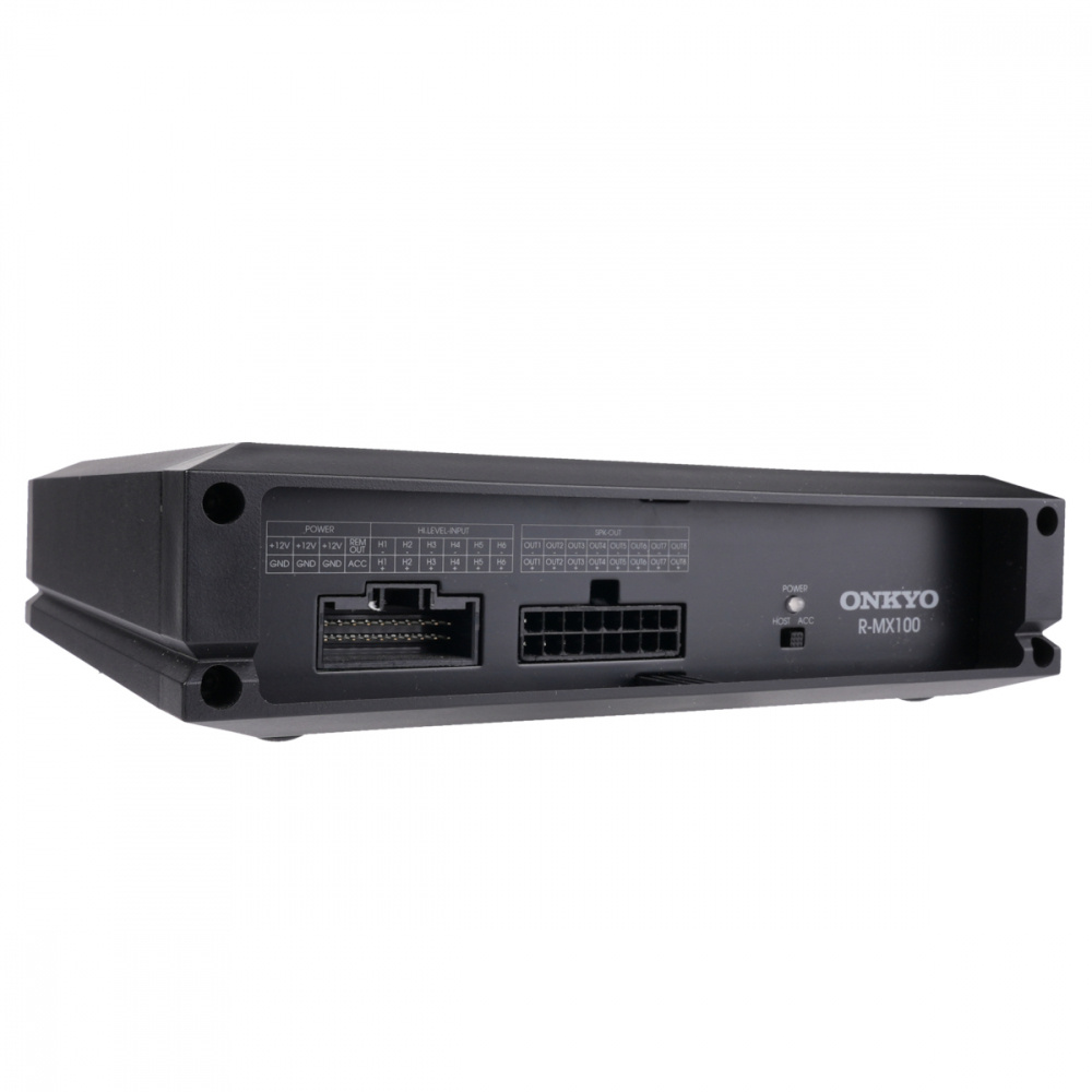 Bakre panel av Onkyo R-MX100, med anslutningar och portar.