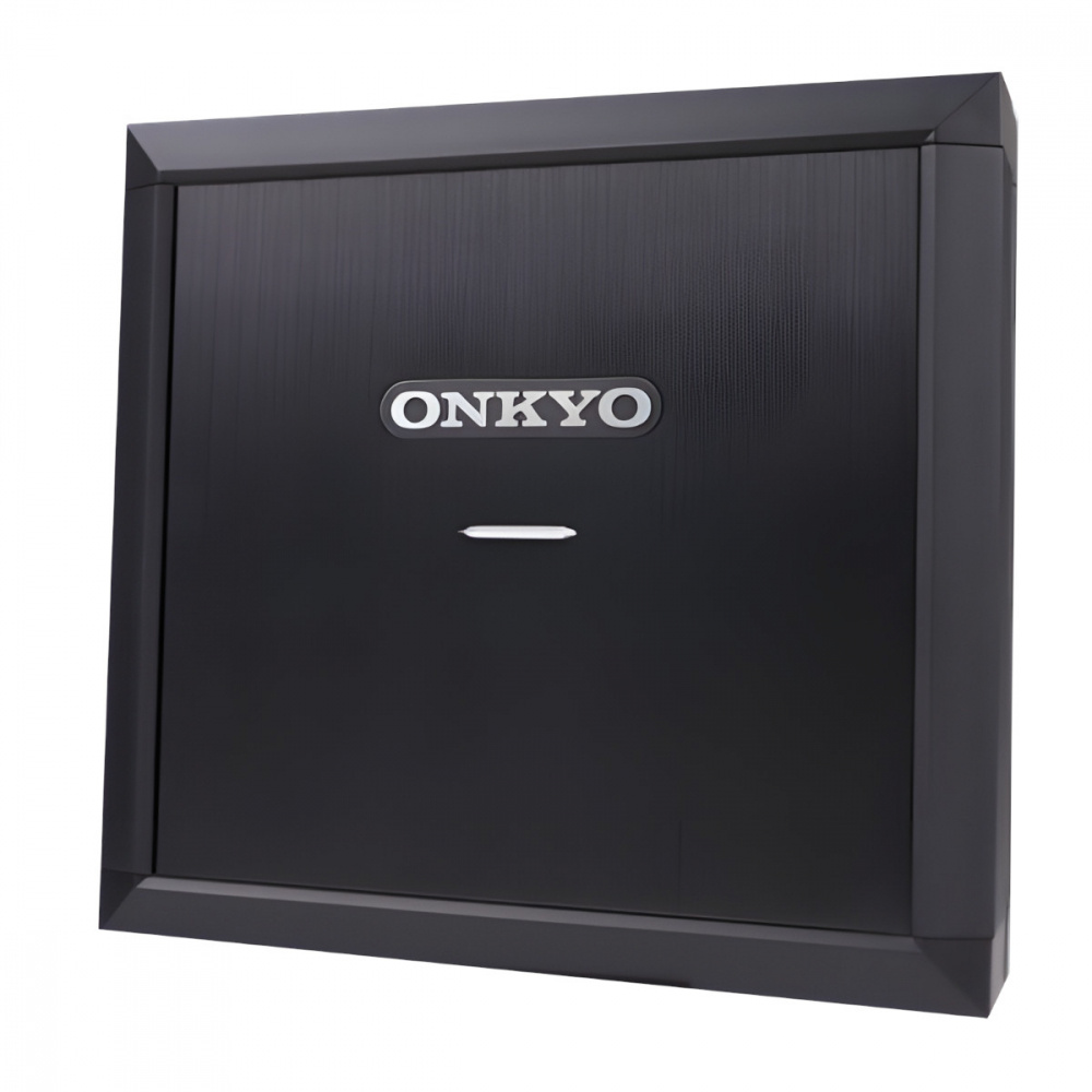 Svart ljudförstärkare med Onkyo-logotyp och enkel design.