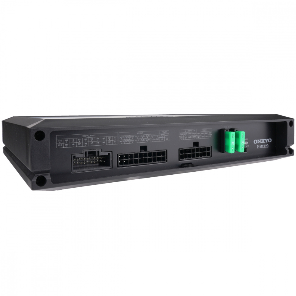 Bakpanel av Onkyo R-MX120 med anslutningar och Bluetooth.