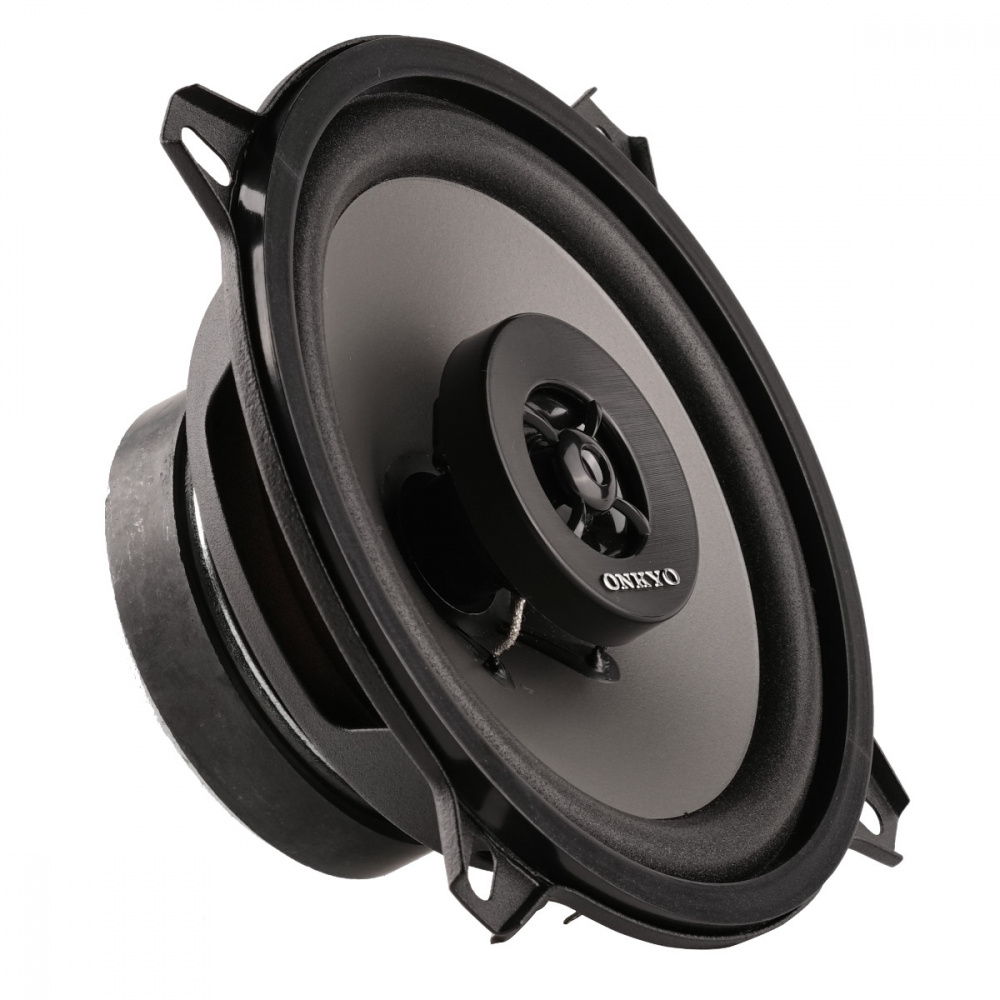En svart koaxialhögtalare med en 5.25 tums kon och central diskant.