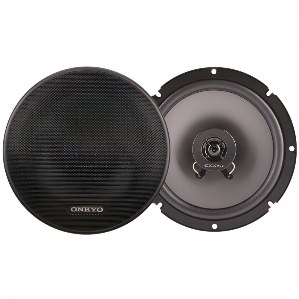 En koaxialhögtalare med svart galler och rund design.