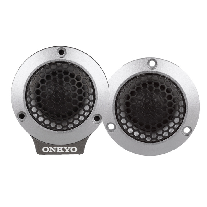 Två runda diskant-högtalare med svart nät och silverfärgad ram.