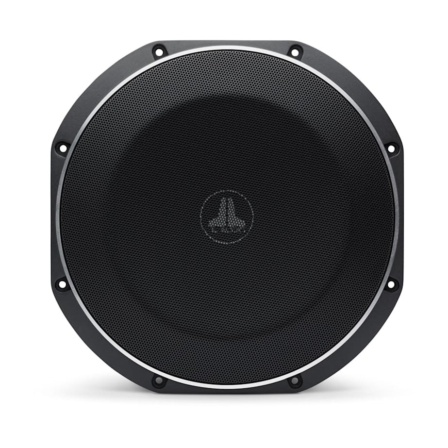 Ett slimmat 10 tums baselement med svart galler och rundad kant.