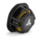 JL Audio 10TW1-4, slimmat 10 tums baselement Ett slimmat 10-tums baselement med svart och gult design.