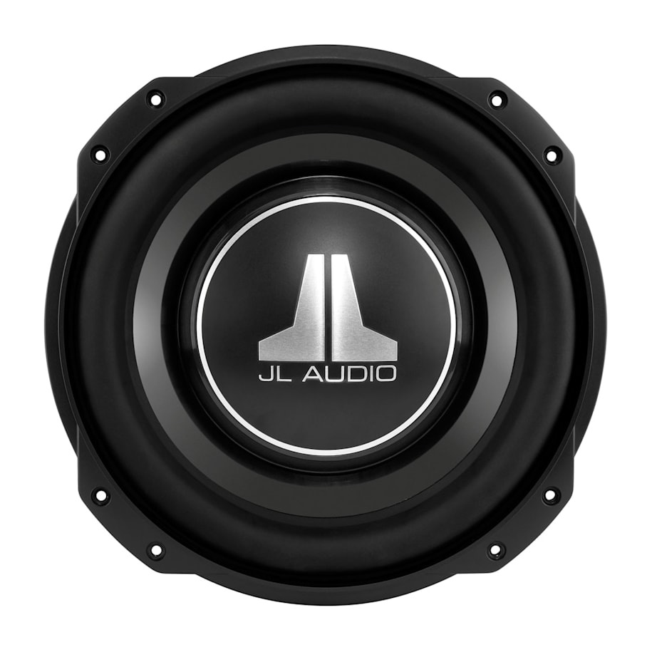 Ett slimmat 10 tums baselement med JL Audio-logotyp.