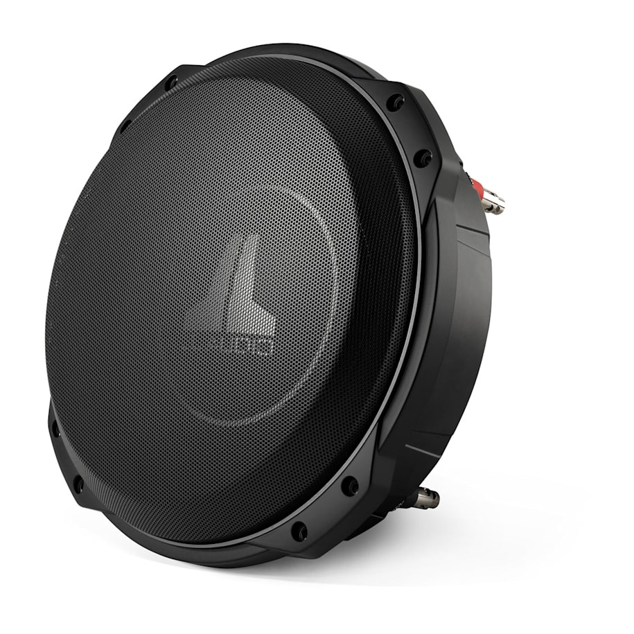 Ett svart, runt och slimmat baslement med galler och anslutningar.