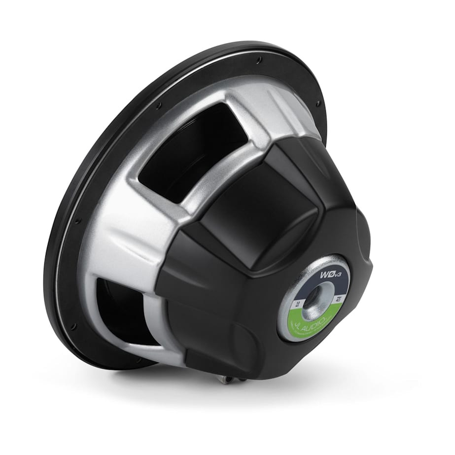 Ett 10-tums baselement med svart och silverdesign.