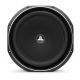 JL Audio 12TW1-2, slimmat 12 tums baselement Ett runt, svart baselement med logotyp i mitten och en stilren design.