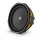 JL Audio 12TW1-2, slimmat 12 tums baselement Ett slimmat 12-tums baselement med svart och gul design.