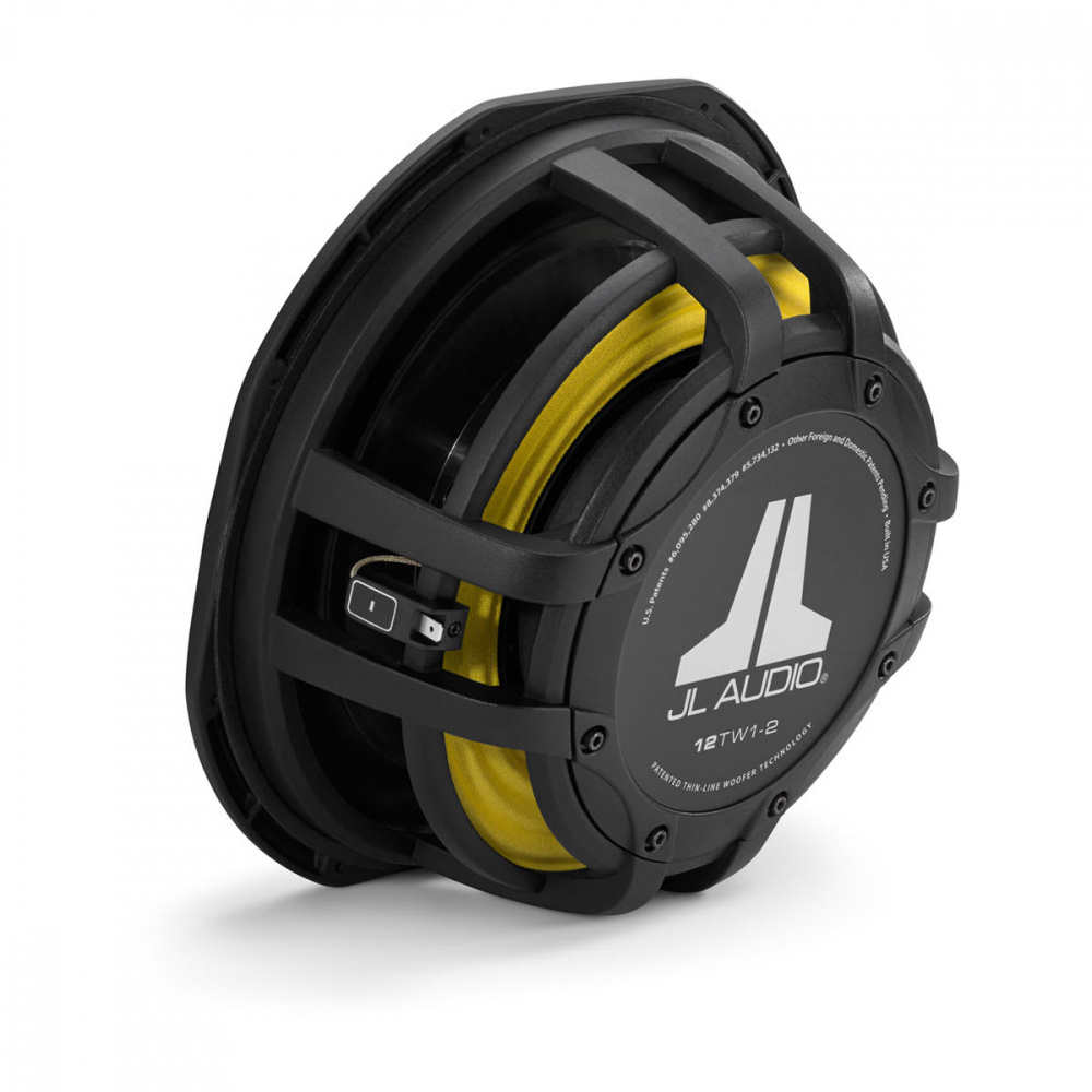 Ett slimmat 12-tums baselement med svart och gul design.