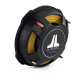 JL Audio 12TW3-D8, slimmat 12 tums baselement Slimmat 12-tums baselement med svart och guld design.