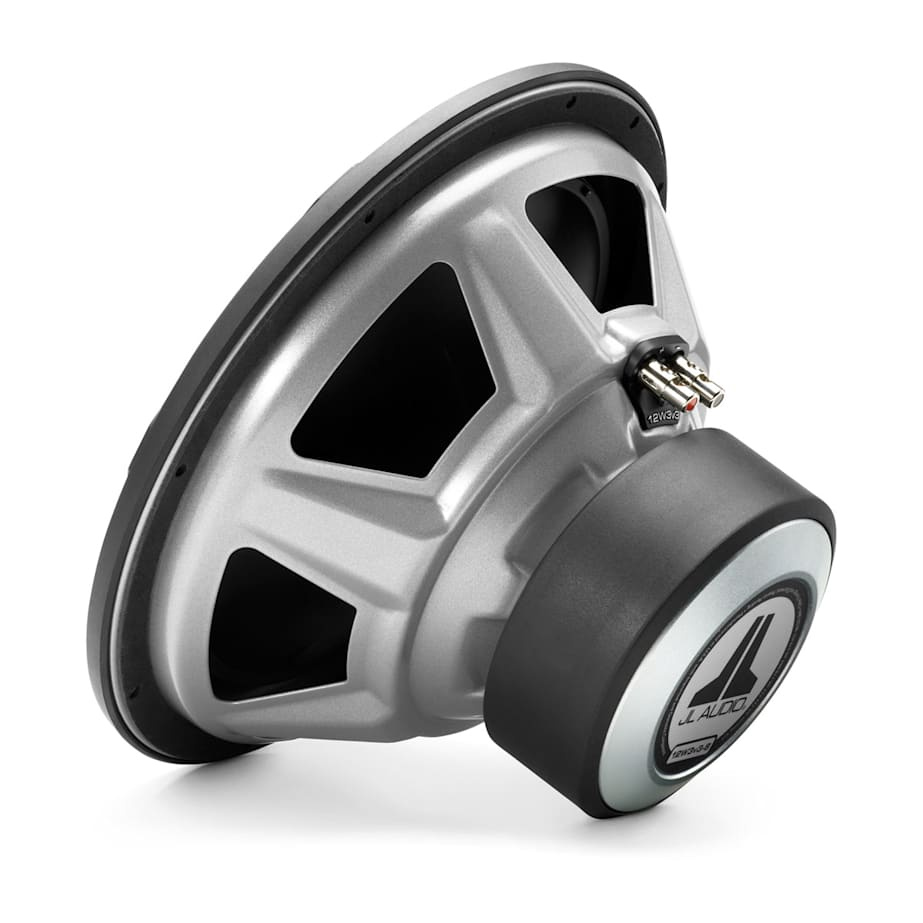 Ett 12 tums baselement med silverfärgad kåpa och kontakter.