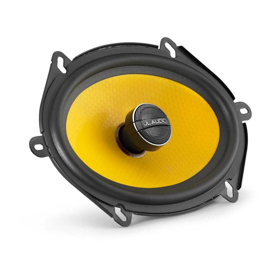 Koaxialhögtalare med en gul kon och en central diskant.