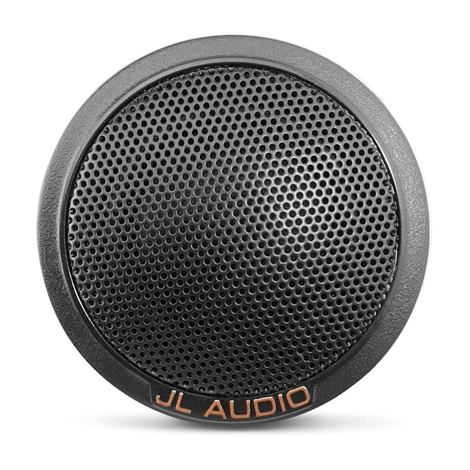 Högtalare från JL Audio, rund design med svart galler och logotyp.