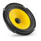 JL Audio C1-650, 2-vägs 6.5 tums kitsystem En svart högtalare med en gul kon och en central diskantelement.