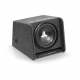 JL Audio CP112-W0v3, 1x12 tums baslåda En grå baslåda med en 12-tums bas och JL Audio-logotyp.