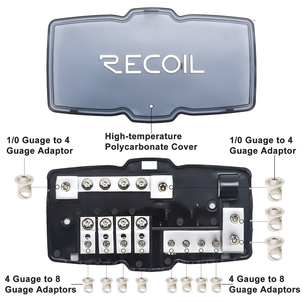 Recoil MPG4 Mini-ANL säkringshållare + jordblock 2x50mm² till 4x20mm²
