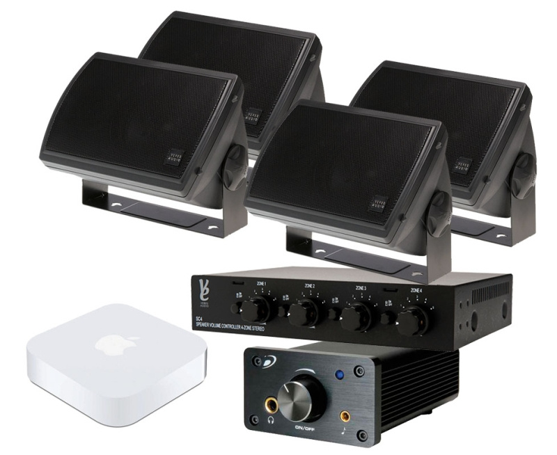 Trådlöstpaket Utomhushögtalare 2par, högtalarväxel & förstärkare