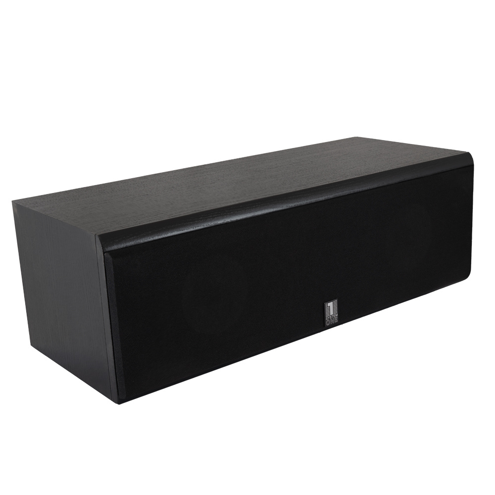 En svart högtalare med två högtalarelement framtill.