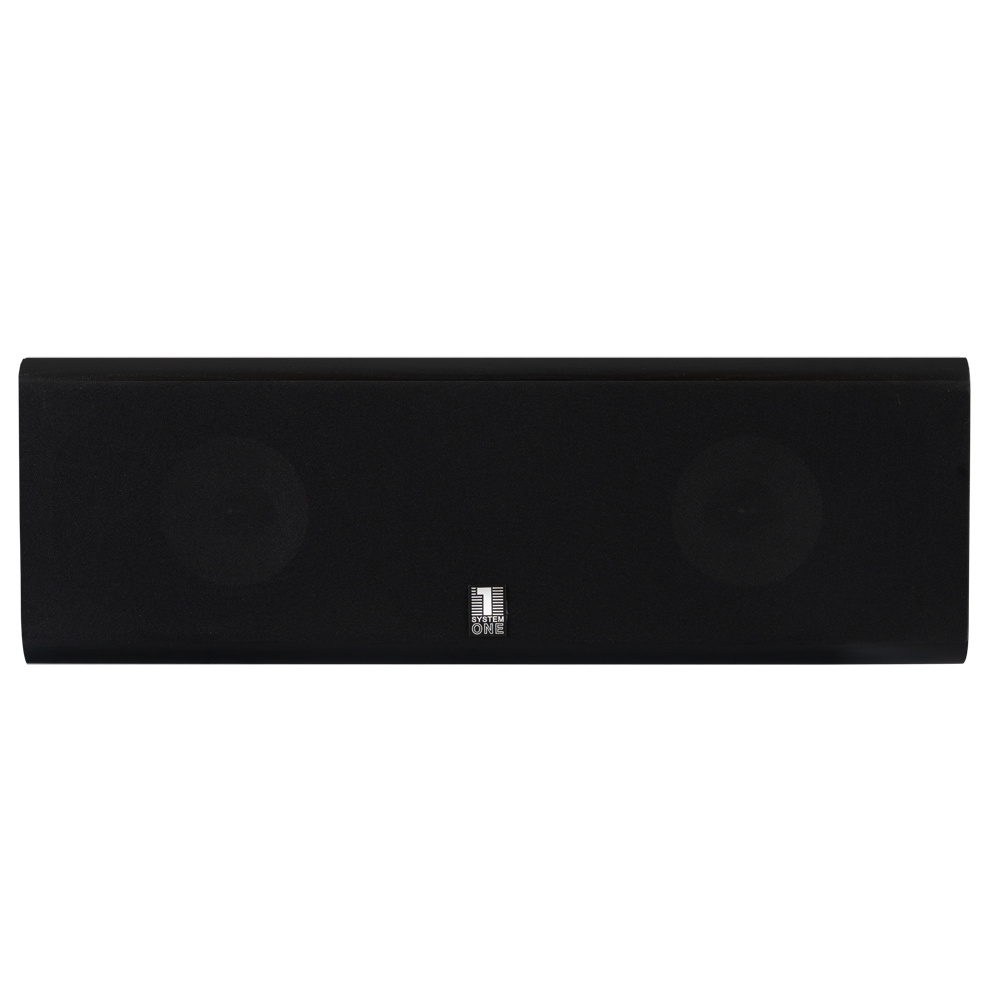 En svart högtalare med två lika stora element och en enkel design.