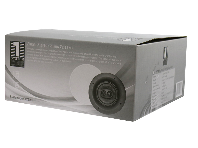 En låda med en takhögtalare för stereoanvändning.