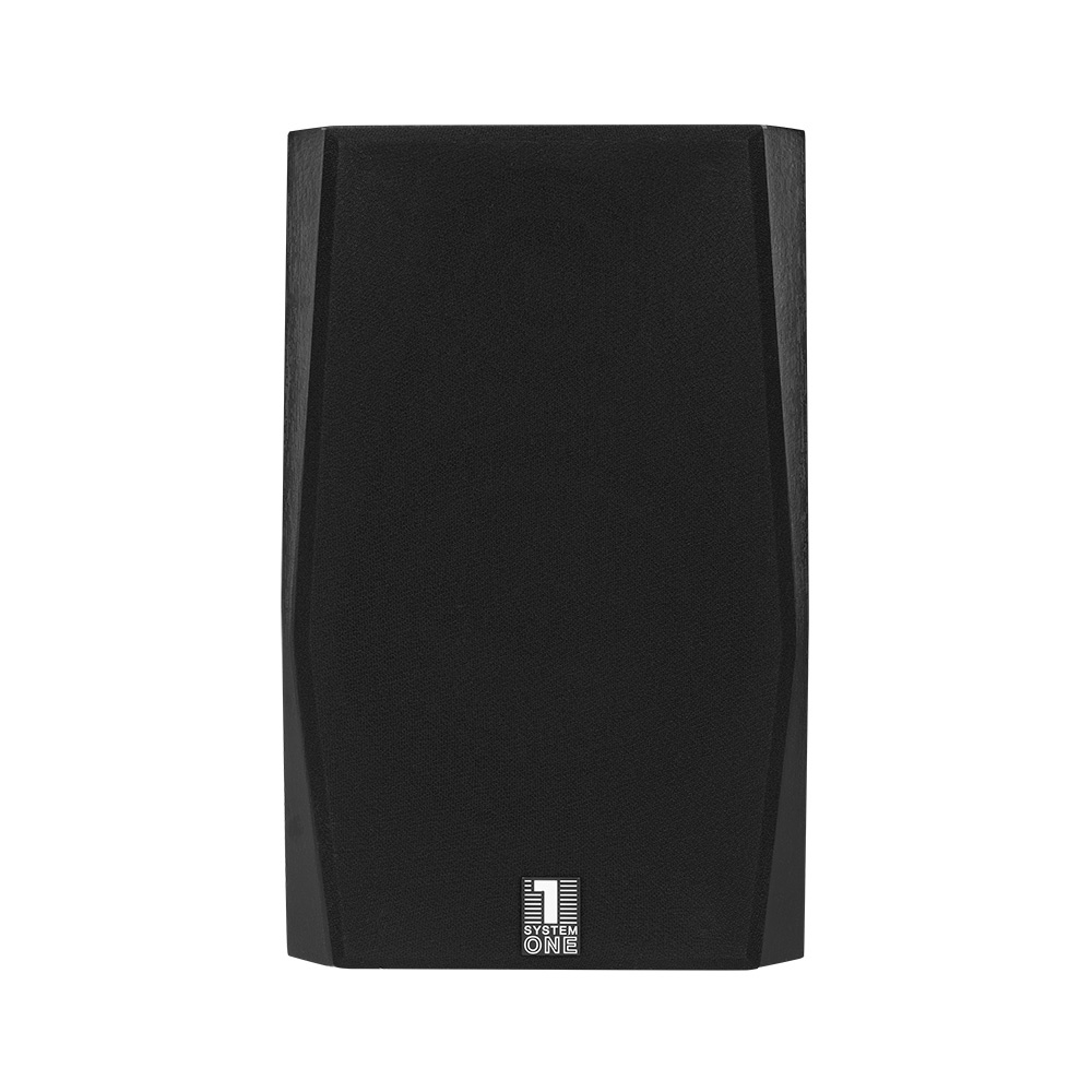 Svart stativhögtalare med en modern och stilren design.