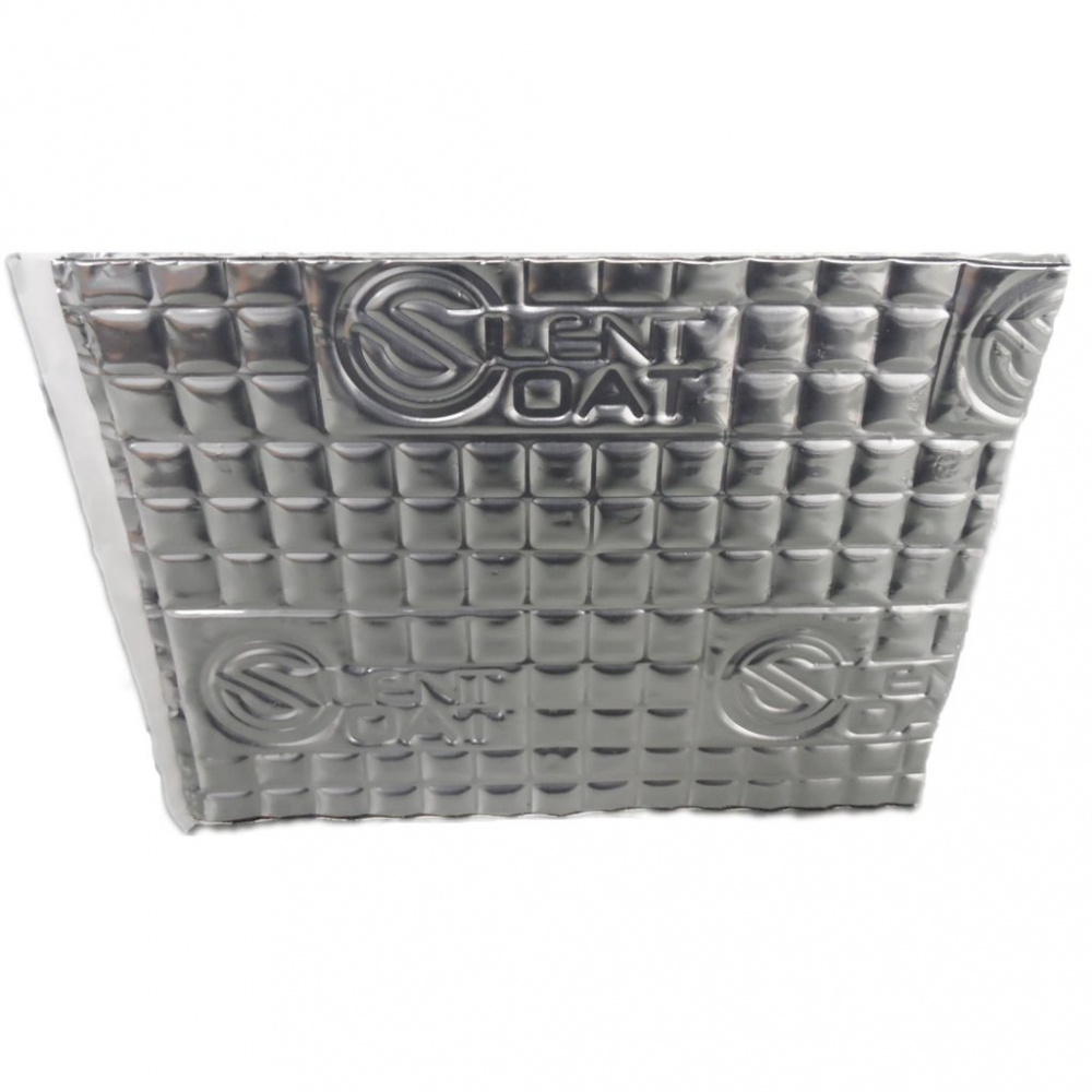 Dämpningsmaterial med prägling, silverfärgad, för ljudisolering.