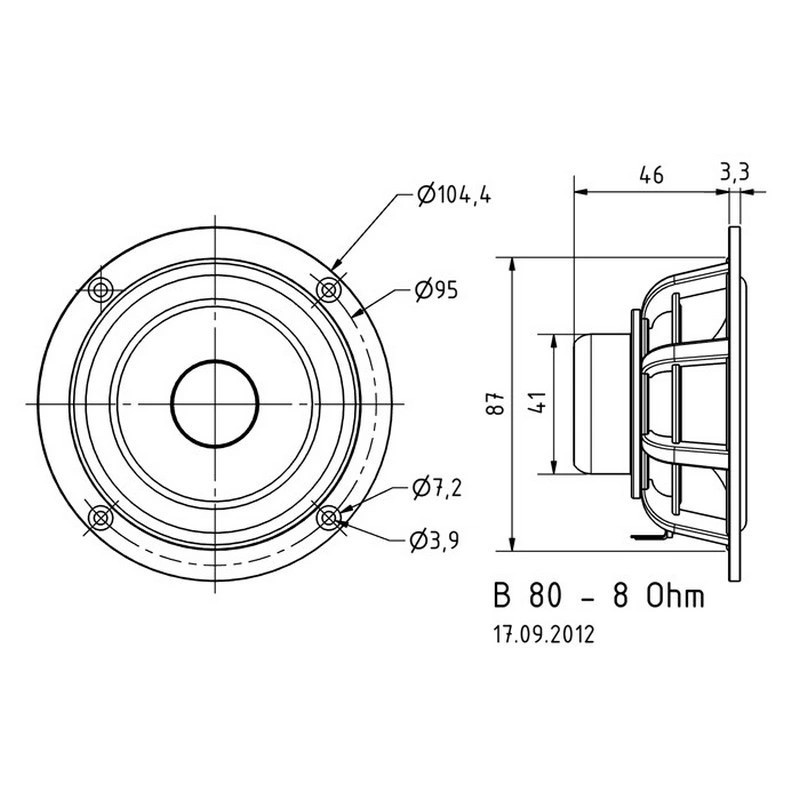 Visaton B 80, 3.3 tums fullregisterelement 8 Ohm