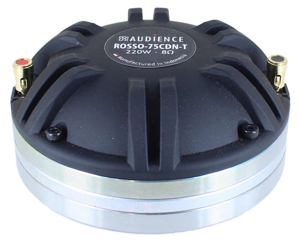 En rund diskant med svart och silverfärgad design, 1.4 tums driver.